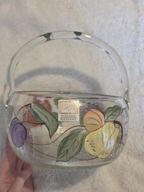 Vintage Fifth Avenue Crystal Ltd Hand Painted Clear Glass Basket Romania